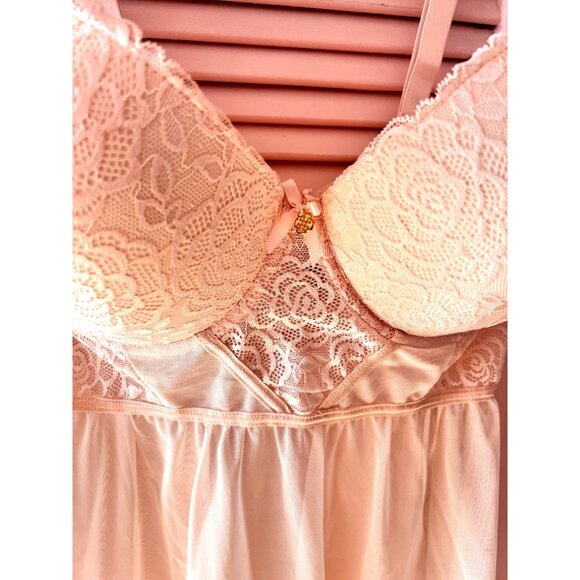 Baby Doll Negligee Size 2X Daisy Fuentes Push Up Blush Pink Lace Sheer Lingerie - Picture 2 of 10